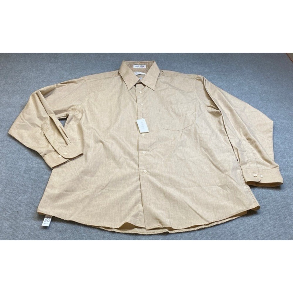 NWT Van Heusen Button Down Shirt Men 17 34/35 Tan End On End Long Sleeve 11740